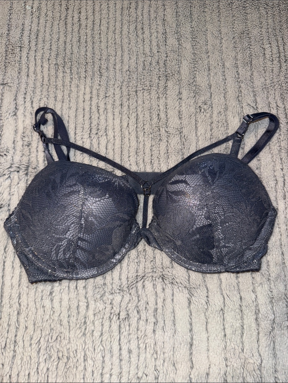 Victoria's Secret Lace-Overlay Push-Up Bra in Charcoal